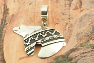 Beautiful Sterling Silver Bear with a contemporary overlay design. Free 18